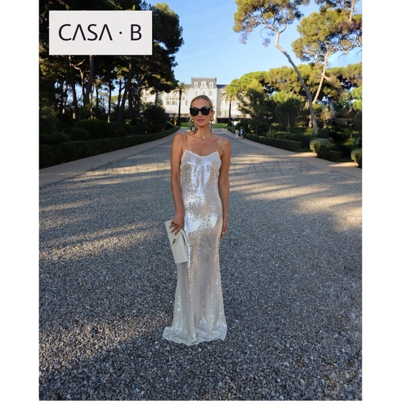 NEW💫CASA B| Lumière Pearl White Sequin Semi Sheer Maxi dress gown - Picture 6 of 9